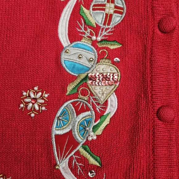 Bechamel Christmas Sweater Pearls Ornaments Cardigan Sweater Size XL - Picture 3 of 12